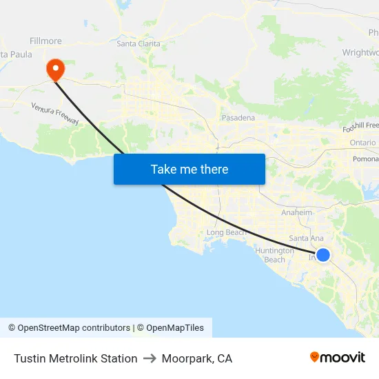 Tustin Metrolink Station to Moorpark, CA map