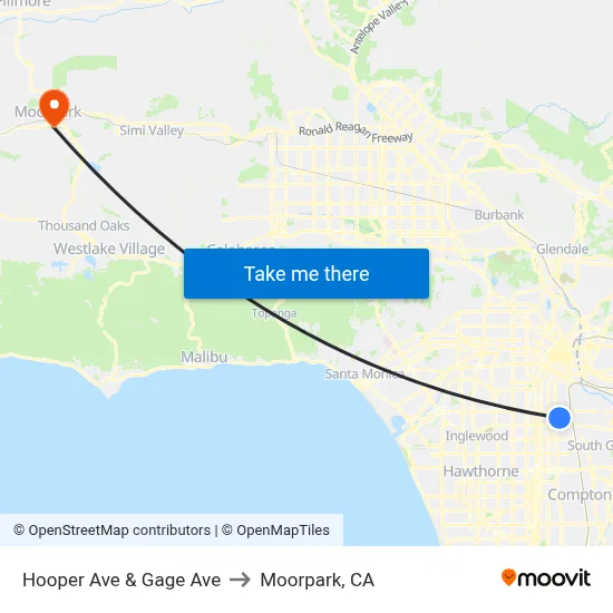 Hooper Ave & Gage Ave to Moorpark, CA map