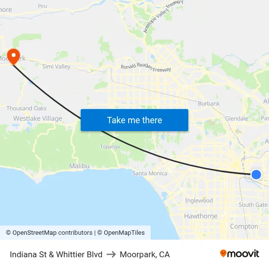 Indiana St & Whittier Blvd to Moorpark, CA map