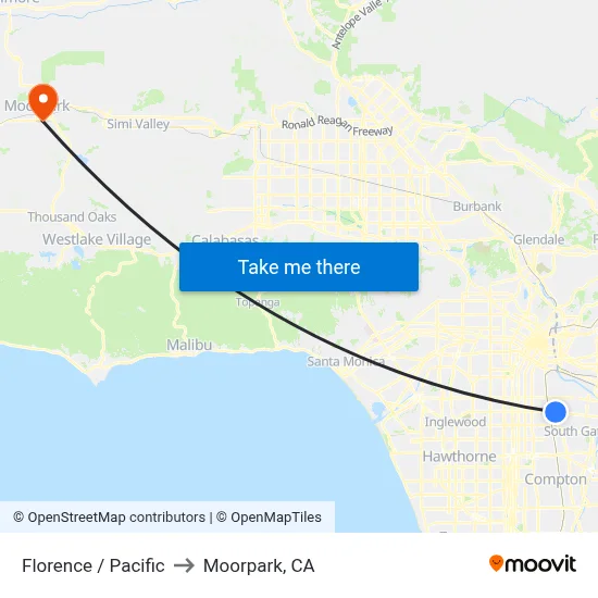 Florence / Pacific to Moorpark, CA map