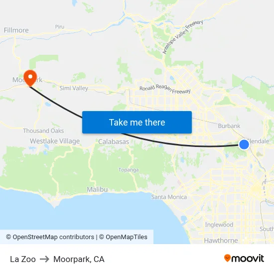 La Zoo to Moorpark, CA map