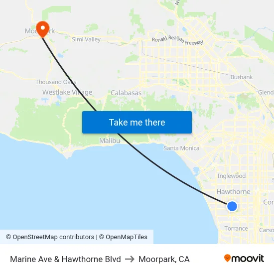 Marine Ave & Hawthorne Blvd to Moorpark, CA map