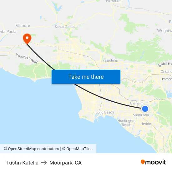 Tustin-Katella to Moorpark, CA map
