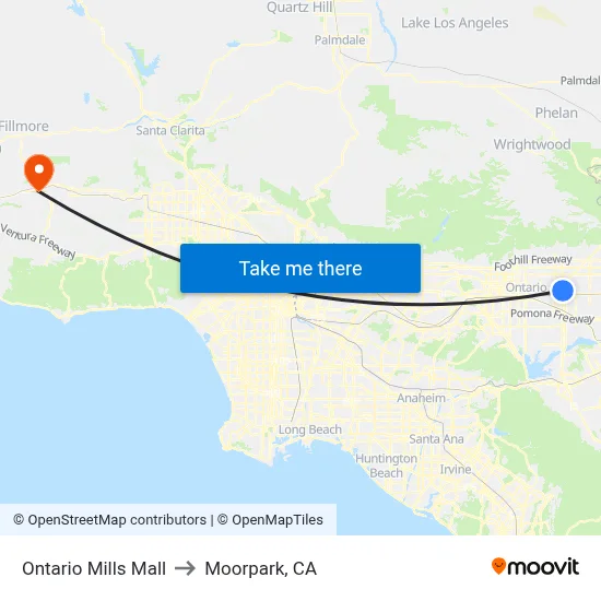 Ontario Mills Mall to Moorpark, CA map