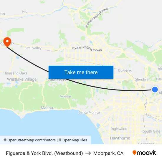 Figueroa & York Blvd. (Westbound) to Moorpark, CA map