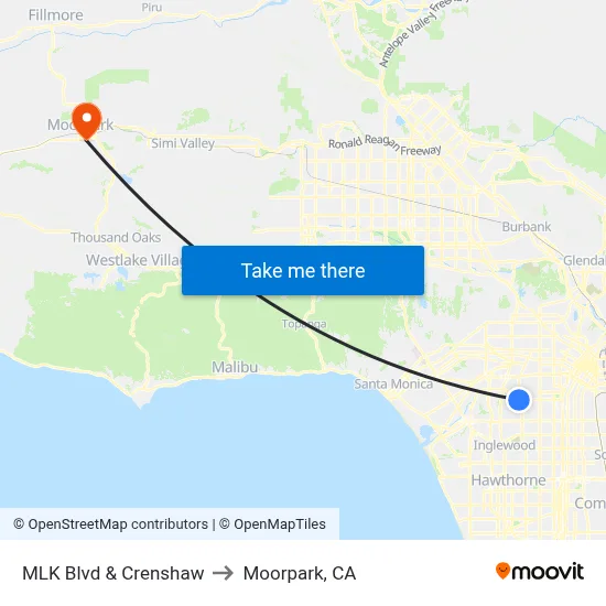 MLK Blvd & Crenshaw to Moorpark, CA map