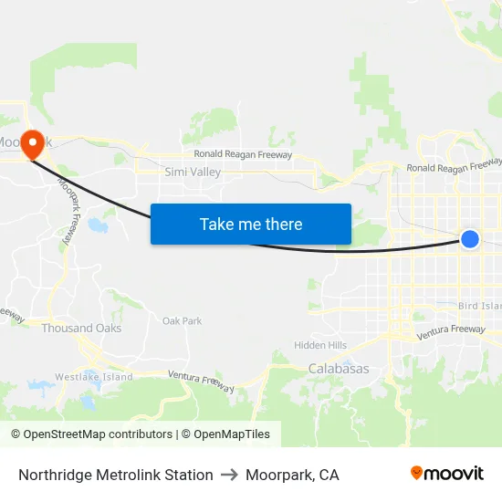 Northridge Metrolink Station to Moorpark, CA map