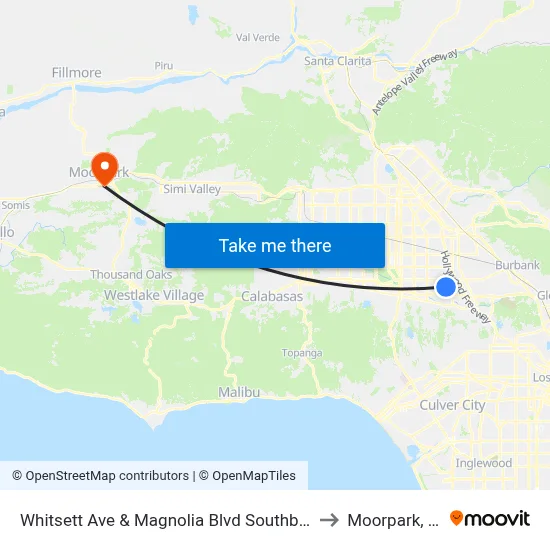 Whitsett Ave & Magnolia Blvd Southbound to Moorpark, CA map