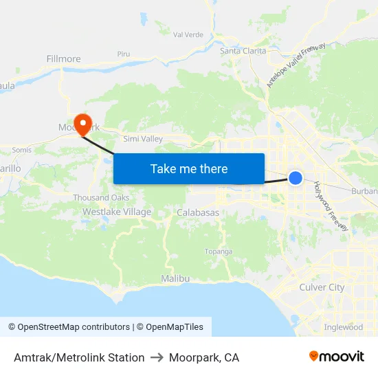 Amtrak/Metrolink Station to Moorpark, CA map