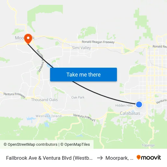Fallbrook Ave & Ventura Blvd (Westbound) to Moorpark, CA map