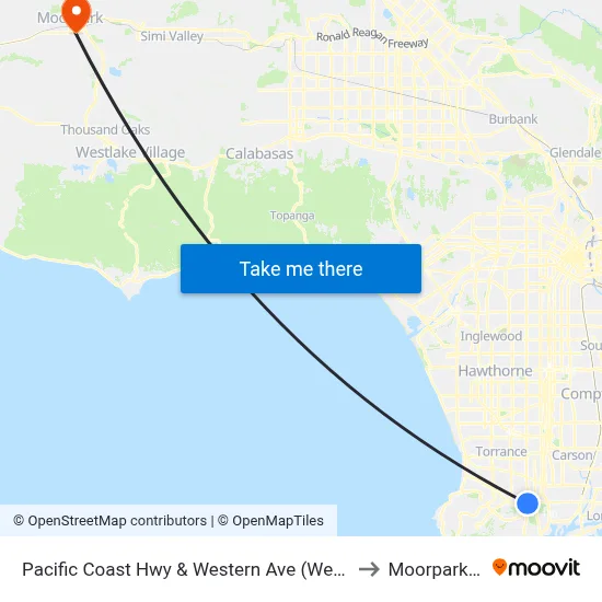Pacific Coast Hwy & Western Ave (Westbound) to Moorpark, CA map
