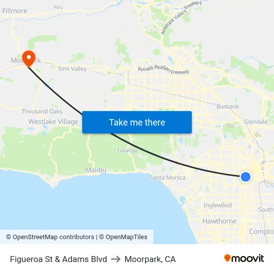Figueroa St & Adams Blvd to Moorpark, CA map