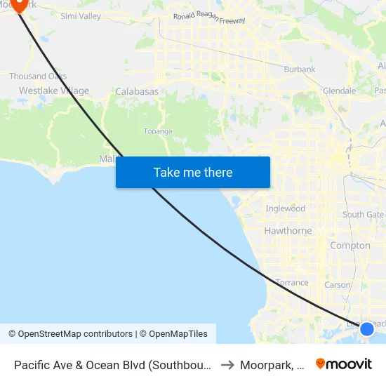 Pacific Ave & Ocean Blvd (Southbound) to Moorpark, CA map