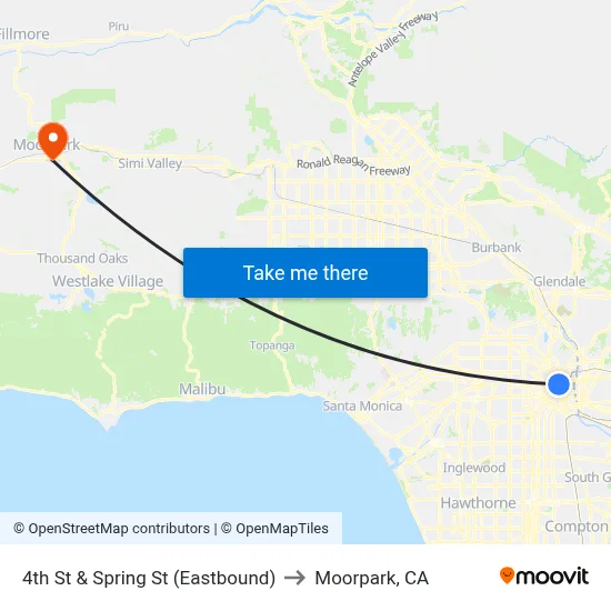 4th St & Spring St (Eastbound) to Moorpark, CA map