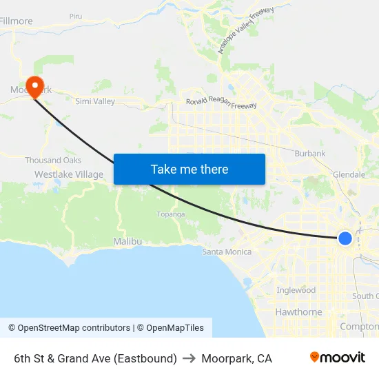 6th St & Grand Ave (Eastbound) to Moorpark, CA map