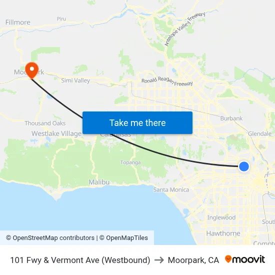 101 Fwy & Vermont Ave (Westbound) to Moorpark, CA map