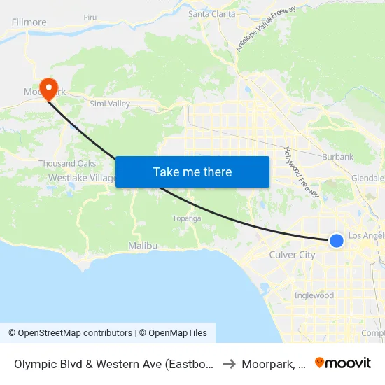 Olympic Blvd & Western Ave (Eastbound) to Moorpark, CA map