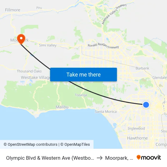 Olympic Blvd & Western Ave (Westbound) to Moorpark, CA map