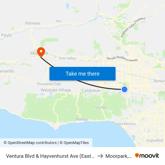 Ventura Blvd & Hayvenhurst Ave (Eastbound) to Moorpark, CA map