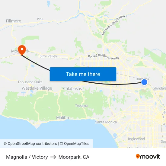 Magnolia / Victory to Moorpark, CA map