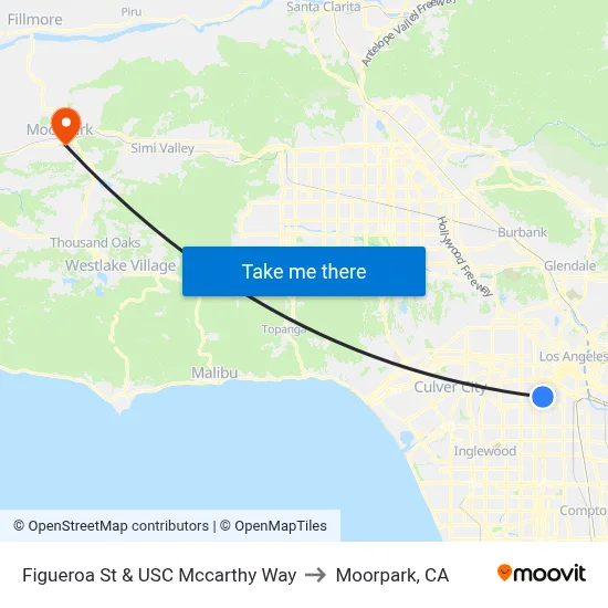 Figueroa St & USC Mccarthy Way to Moorpark, CA map