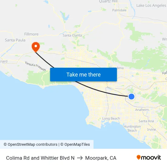 Colima Rd and Whittier Blvd N to Moorpark, CA map