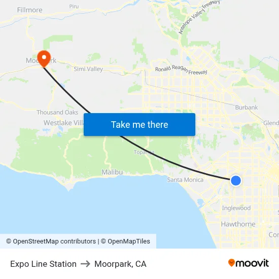Expo Line Station to Moorpark, CA map