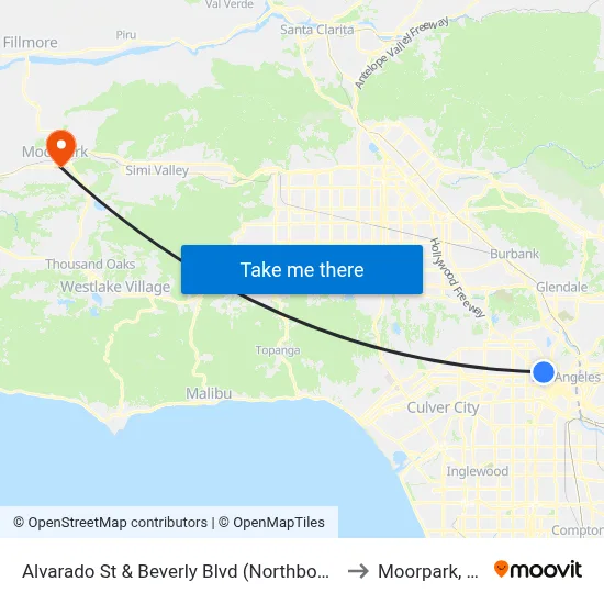 Alvarado St & Beverly Blvd (Northbound) to Moorpark, CA map