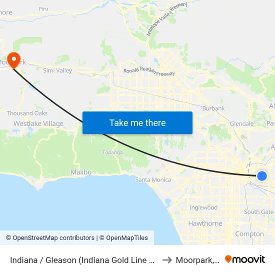 Indiana / Gleason (Indiana Gold Line Station) to Moorpark, CA map