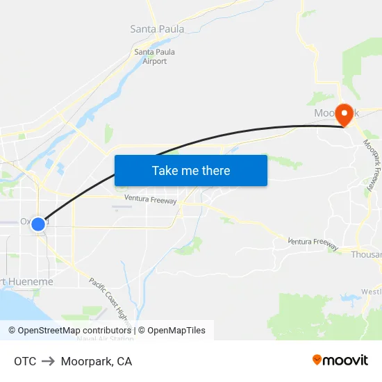 OTC to Moorpark, CA map