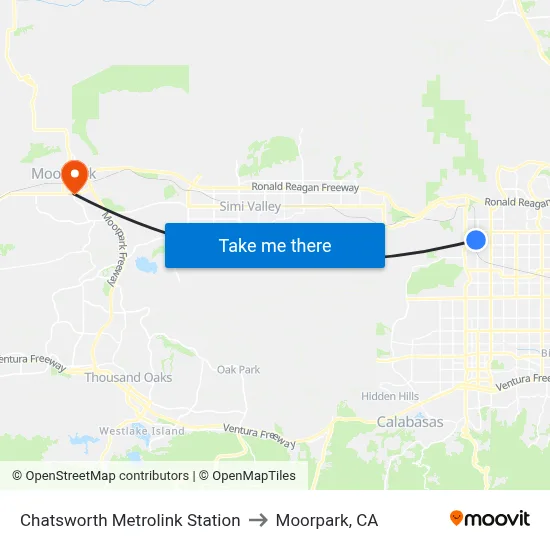 Chatsworth Metrolink Station to Moorpark, CA map