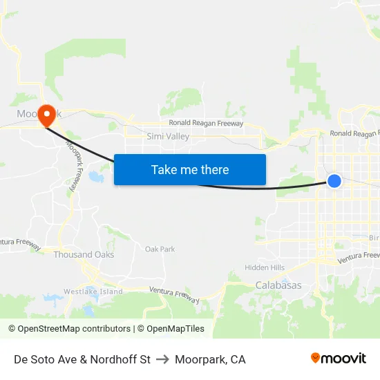 De Soto Ave & Nordhoff St to Moorpark, CA map