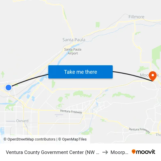 Ventura County Government Center (NW Victoria Ave/Telephone Rd) to Moorpark, CA map