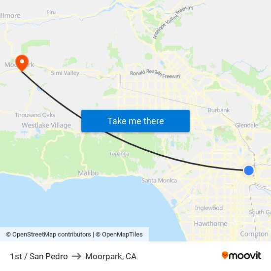 1st / San Pedro to Moorpark, CA map