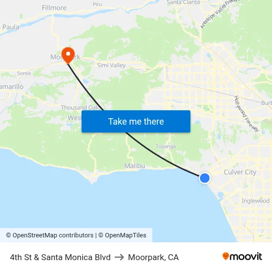 4th St & Santa Monica Blvd to Moorpark, CA map