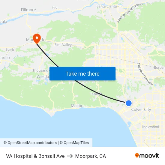 VA Hospital  & Bonsall Ave to Moorpark, CA map