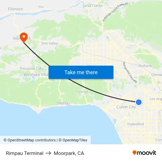 Rimpau Terminal to Moorpark, CA map
