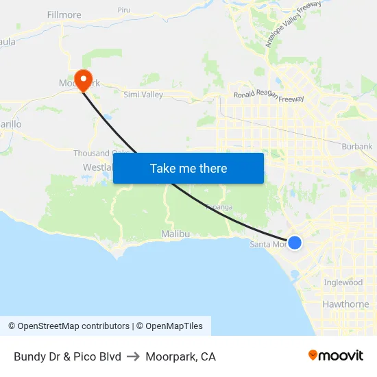 Bundy Dr & Pico Blvd to Moorpark, CA map