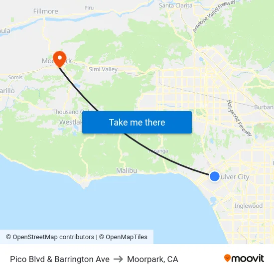 Pico Blvd & Barrington Ave to Moorpark, CA map