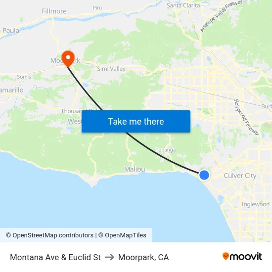 Montana Ave & Euclid St to Moorpark, CA map