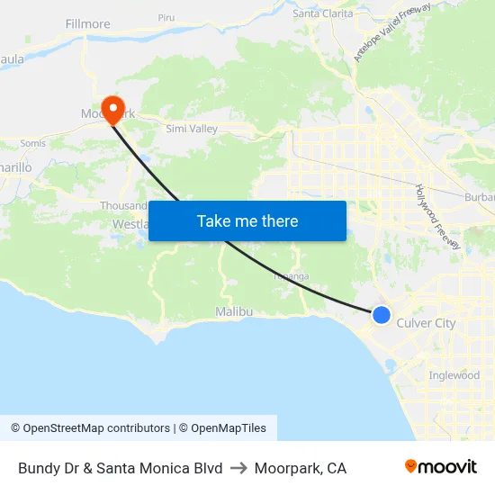 Bundy Dr & Santa Monica Blvd to Moorpark, CA map