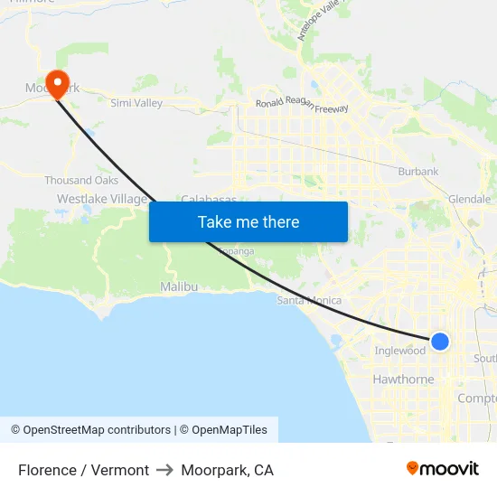 Florence / Vermont to Moorpark, CA map