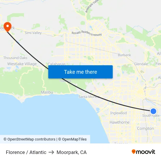 Florence / Atlantic to Moorpark, CA map