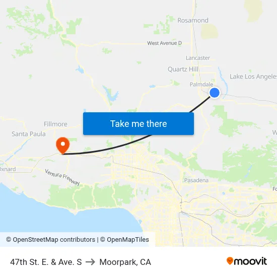 47th St. E. & Ave. S to Moorpark, CA map