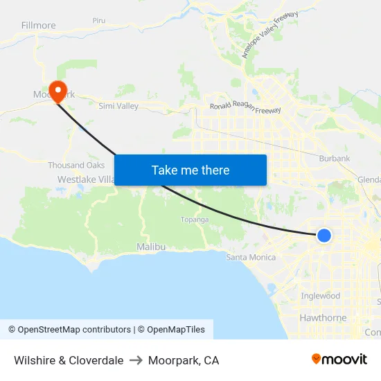 Wilshire & Cloverdale to Moorpark, CA map