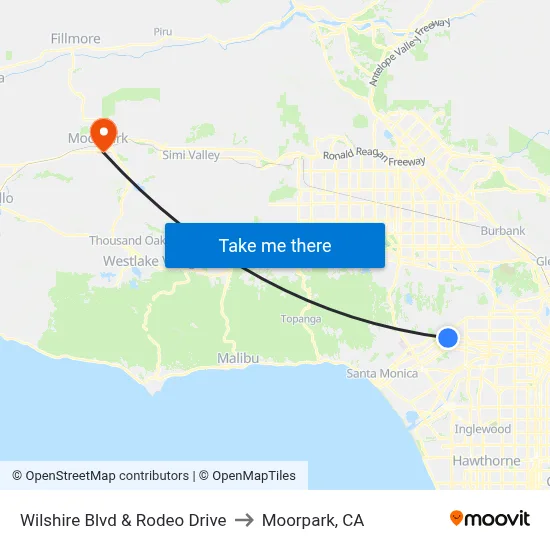 Wilshire Blvd & Rodeo Drive to Moorpark, CA map