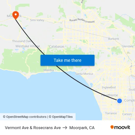Vermont Ave & Rosecrans Ave to Moorpark, CA map