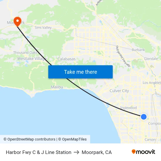 Harbor Fwy C & J Line Station to Moorpark, CA map
