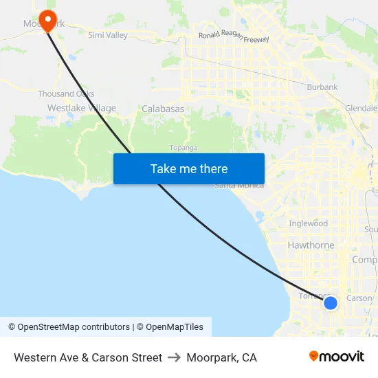 Western Ave & Carson Street to Moorpark, CA map
