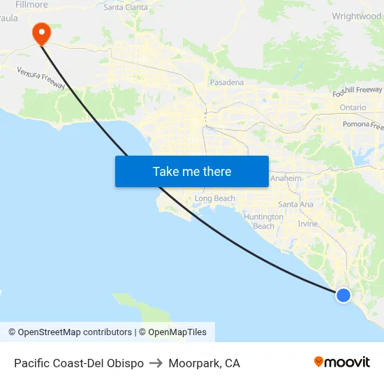 Pacific Coast-Del Obispo to Moorpark, CA map